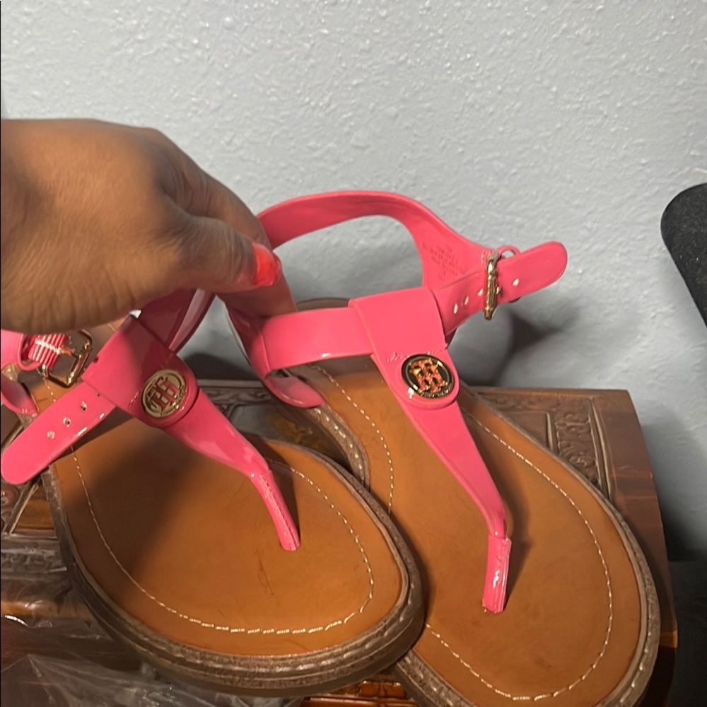 Pink and Brown Sandals with Thong Design